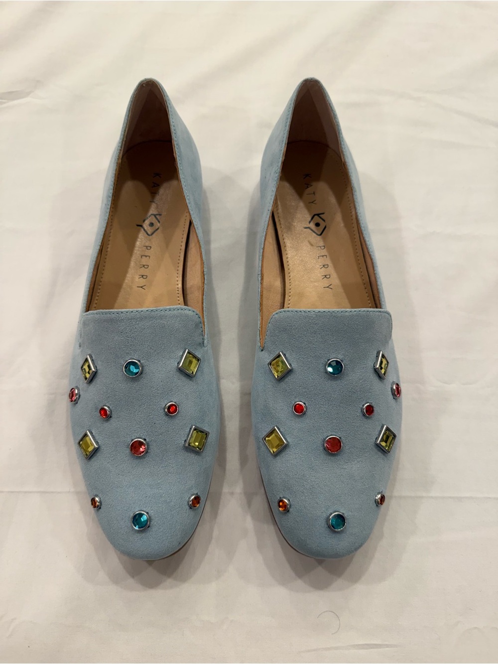 Katy Perry Collections Pale Blue Suede Gem-Embellished Loafers